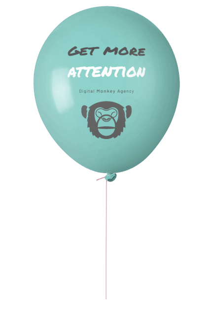 Luftballon mit dem Logo der Digital Monkey Agency auf dem Get more Attention steht
